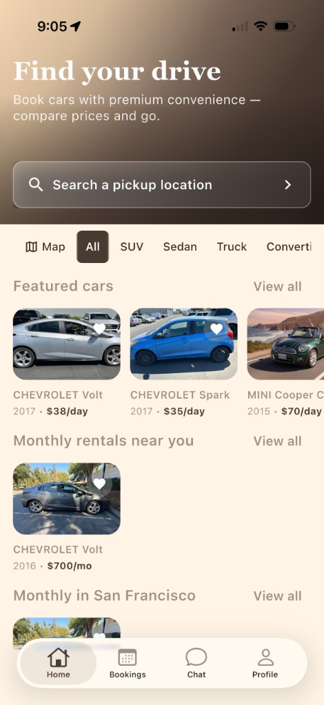 Autopilotee Cars mobile app